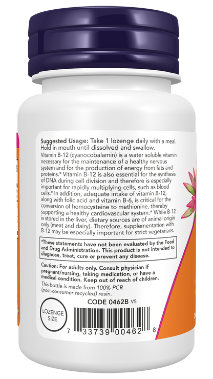 NOW Supplements, Vitamin B-12 5,000 mcg, With Folic Acid, 60 Lozenges