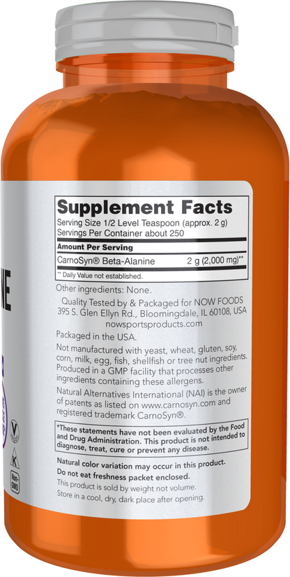 NOW Sports, Beta-Alanine Pure Powder 2,000 mg, Muscular Endurance*, 500 g