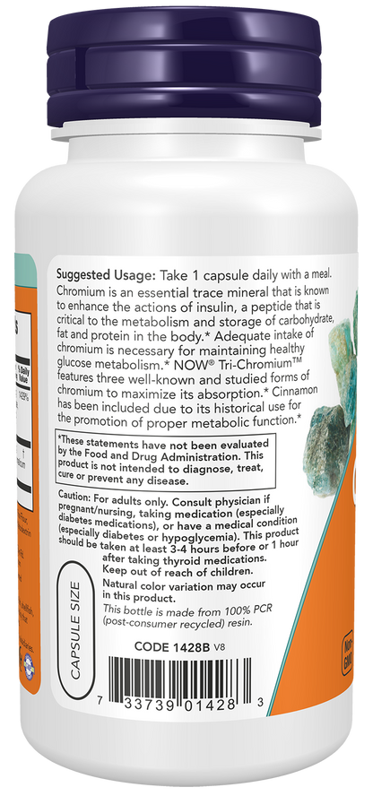 NOW Supplements, Tri-Chromium™ 500 mcg, Insulin Co-Factor*, 90 Veg Caps