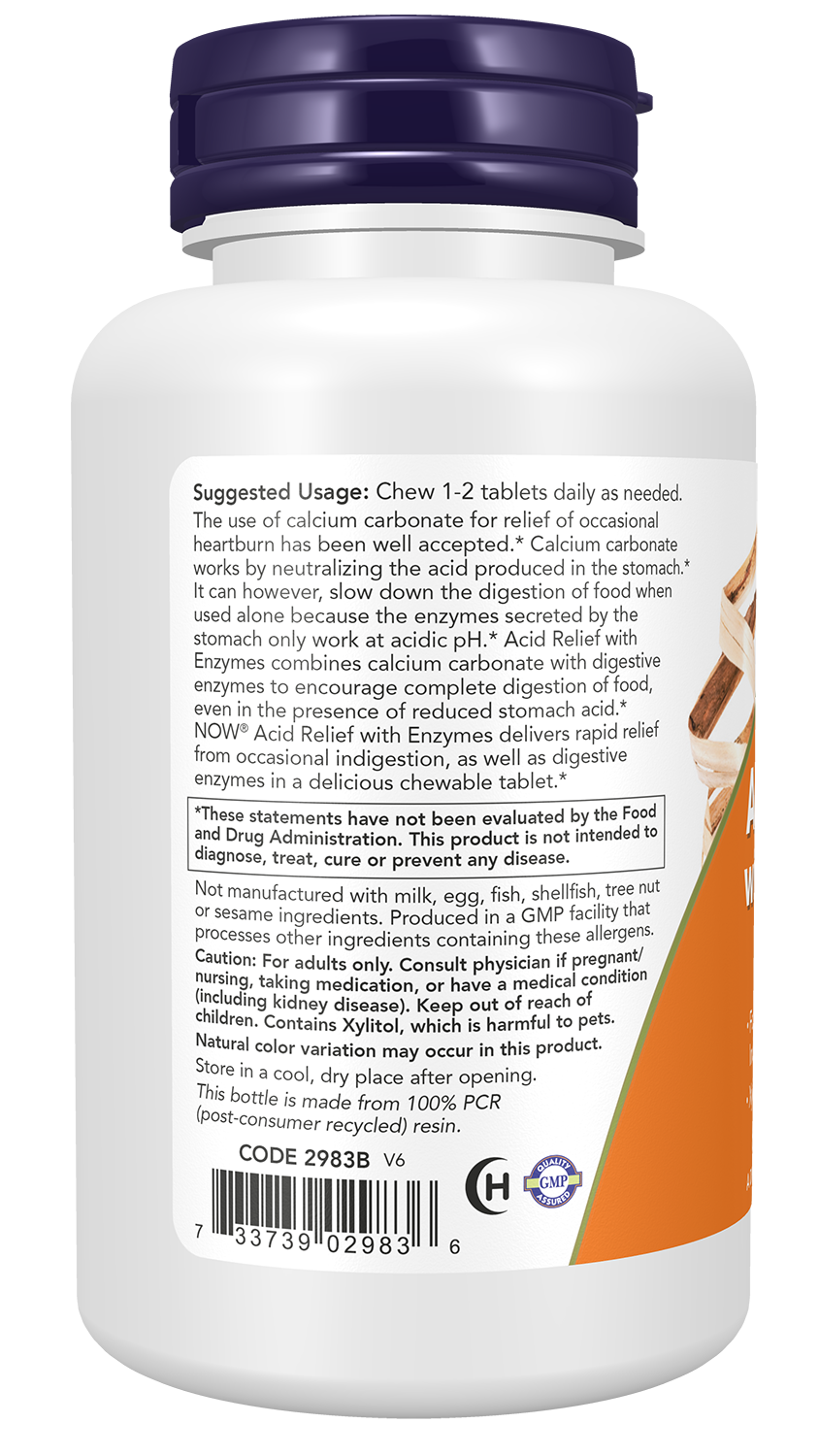 NOW Supplements, Acid Relief with Enzymes, Digestive Health*, 60 Chewables