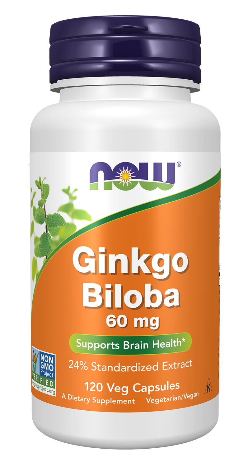 NOW Supplements, Ginkgo Biloba 60 mg, 24% Standardized Ext., 120 Veg Caps
