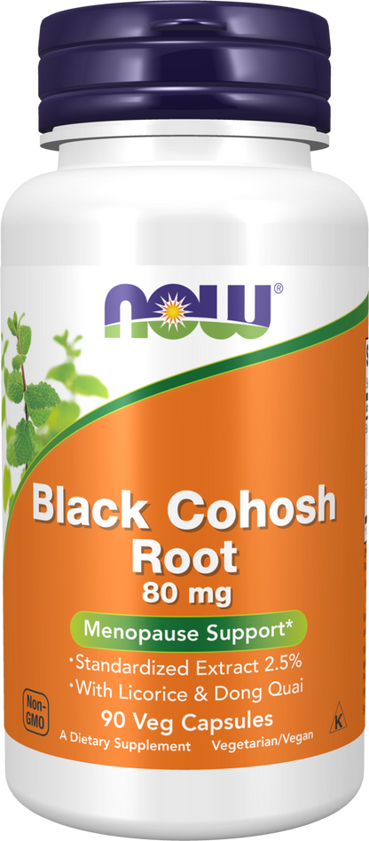 NOW Supplements, Black Cohosh Root 80 mg, Licorice & Dong Quai, 90 Veg Caps