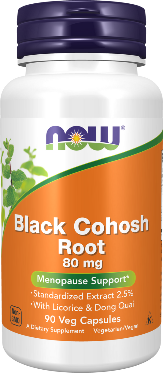 NOW Supplements, Black Cohosh Root 80 mg, Licorice & Dong Quai, 90 Veg Caps