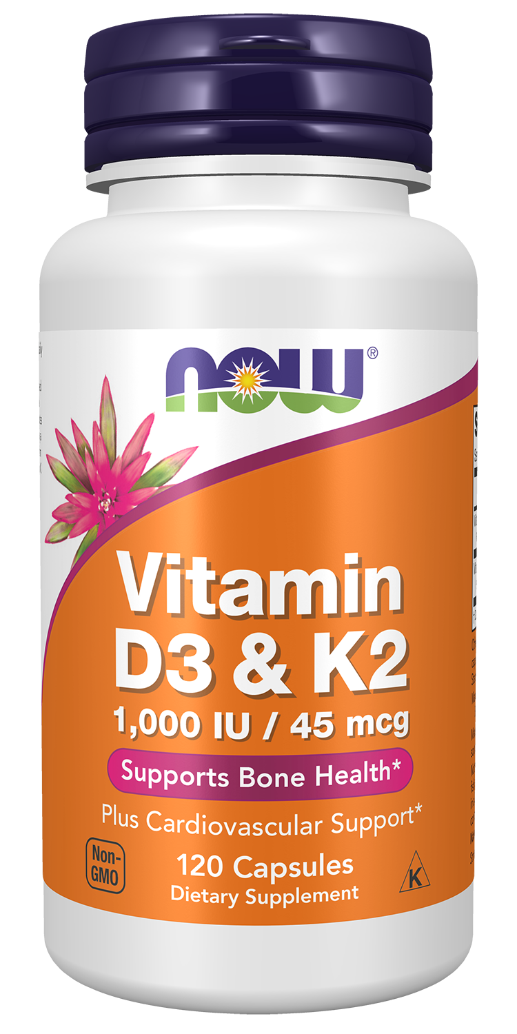 NOW Supplements, Vitamin D-3 & K-2, 1,000 IU/45 mcg, 120 Veg Caps