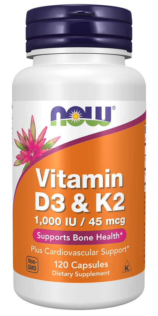 NOW Supplements, Vitamin D-3 & K-2, 1,000 IU/45 mcg, 120 Veg Caps