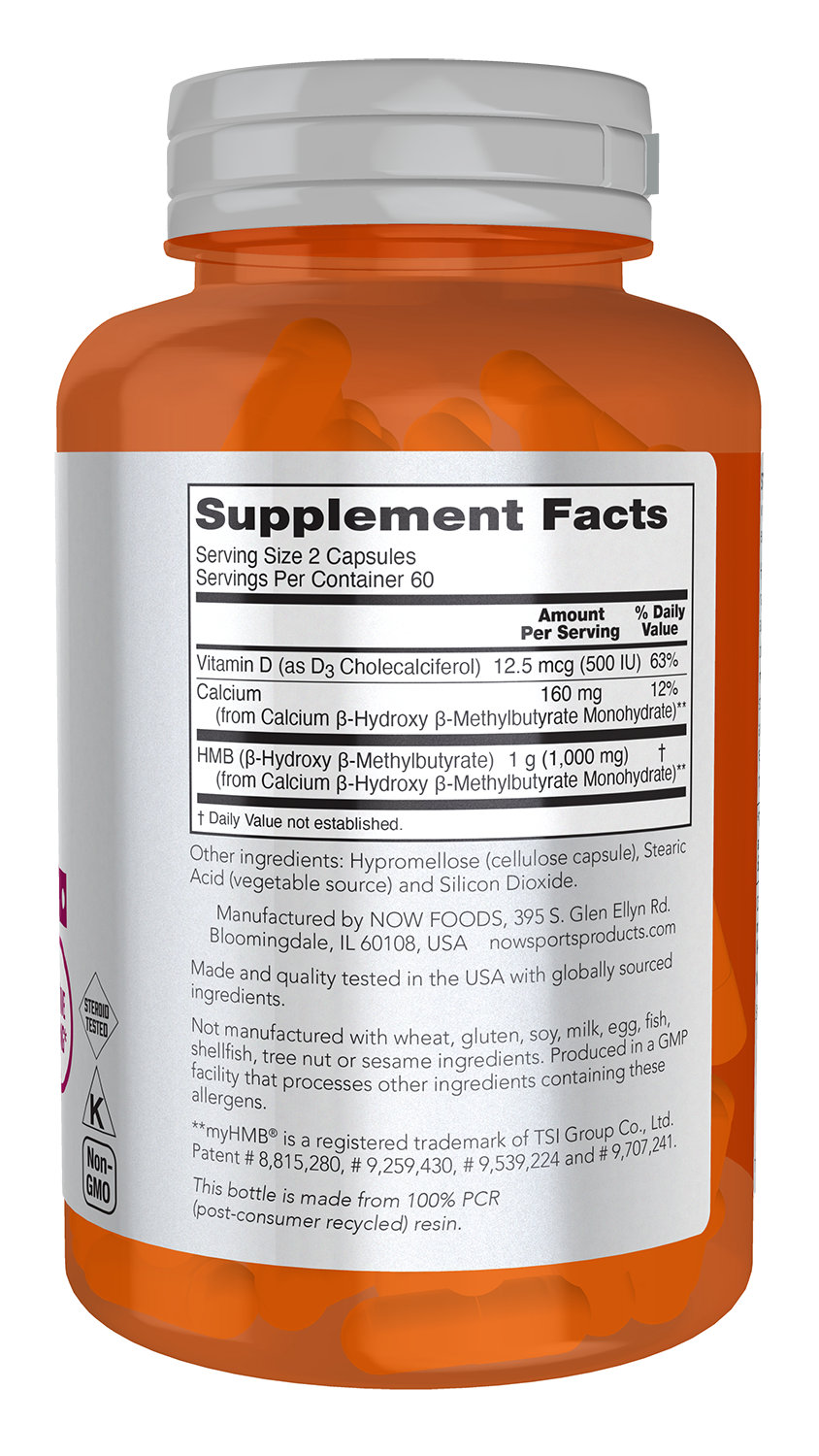 NOW Sports, HMB (β-Hydroxy β-Methylbutyrate) 500 mg, 120 Veg Caps