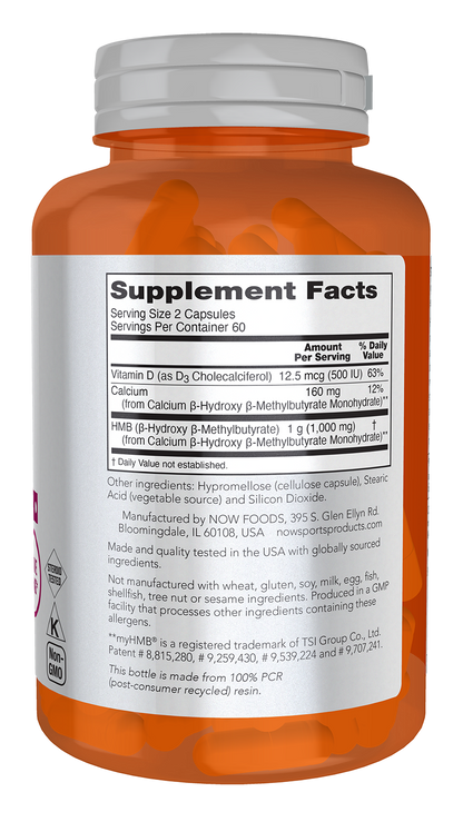 NOW Sports, HMB (β-Hydroxy β-Methylbutyrate) 500 mg, 120 Veg Caps