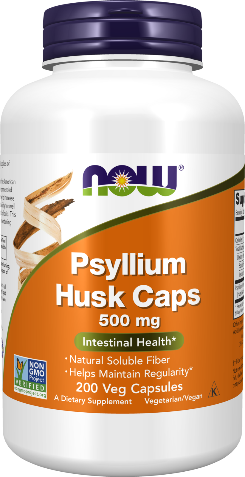NOW Supplements, Psyllium Husk Caps 500mg, Intestinal Health*, 200 Veg Caps