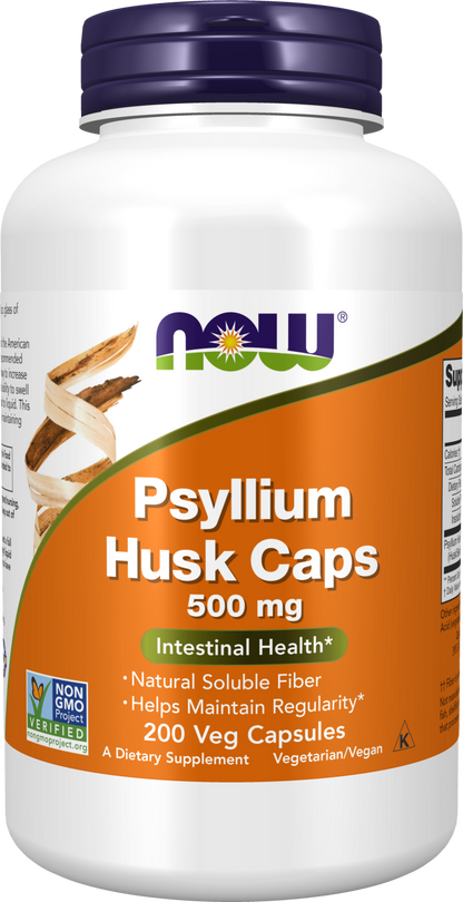 NOW Supplements, Psyllium Husk Caps 500mg, Intestinal Health*, 200 Veg Caps